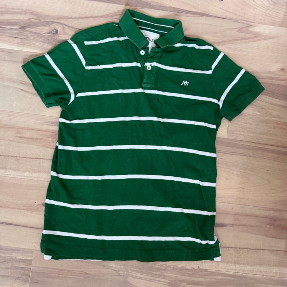 Aeropostale Green and White Striped Polo Shirt